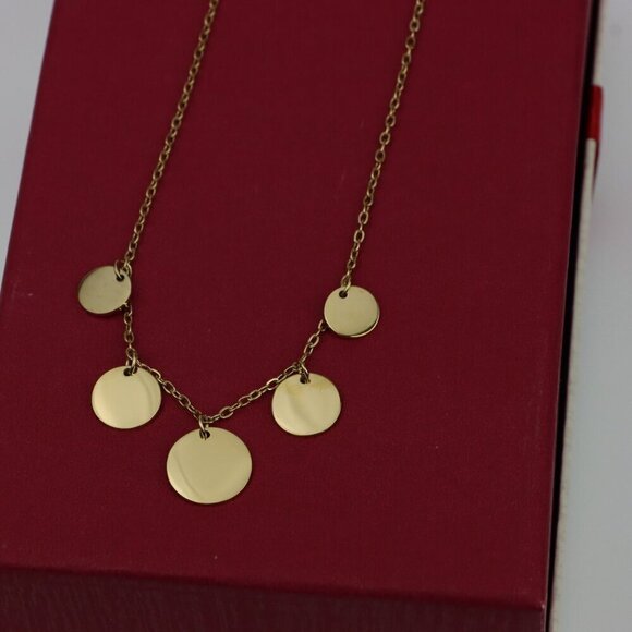 Elegant Yellow Gold Plated Necklace with Round Disc Charms, XPNL0385 - Picture 6 of 12